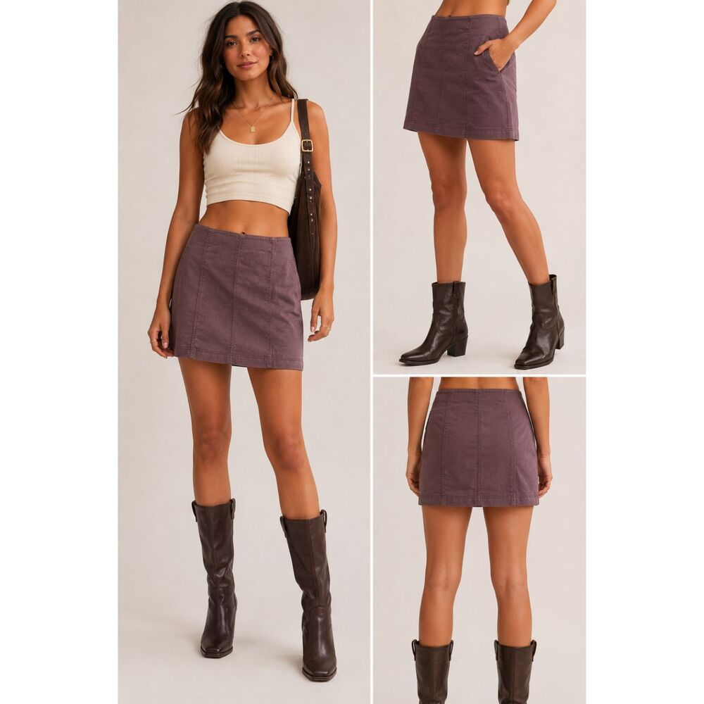 Free People Women Mauve Mini Skirt Sz 4 Vegan Suede Festival Y2K Boho Western U3